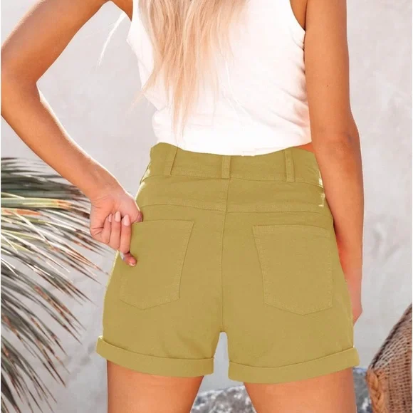 New Womens Relaxed Fit Casual High Waist Pocketed Denim Shorts - Picture 2 of 9